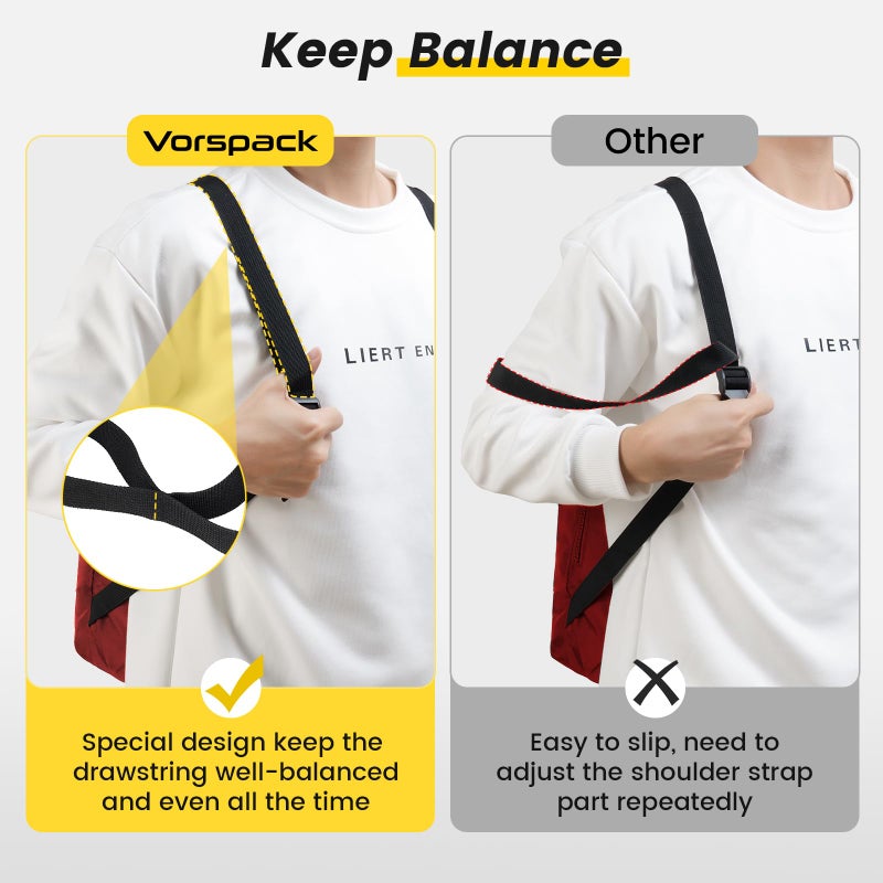 Vorspack Drawstring Backpack Water Resistant String Bag Cinch Bag Sports Gym Sack with Side Pocket for Men Women - Red - Image 5